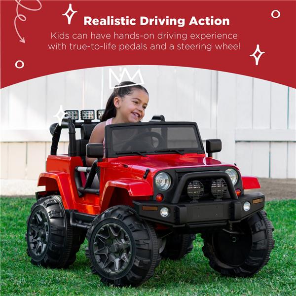 12V Kids Ride-On Truck Car Toy w/ 3 Speeds, LED, Remote, Bluetooth-1
