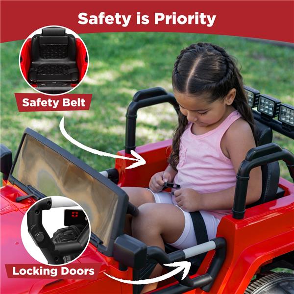 12V Kids Ride-On Truck Car Toy w/ 3 Speeds, LED, Remote, Bluetooth-4