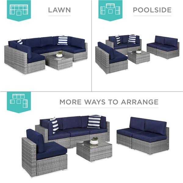 7-Piece Modular Wicker Sectional Conversation Set w/ 2 Pillows, Cover-2