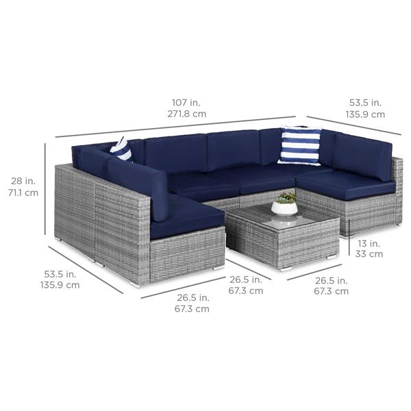 7-Piece Modular Wicker Sectional Conversation Set w/ 2 Pillows, Cover-6
