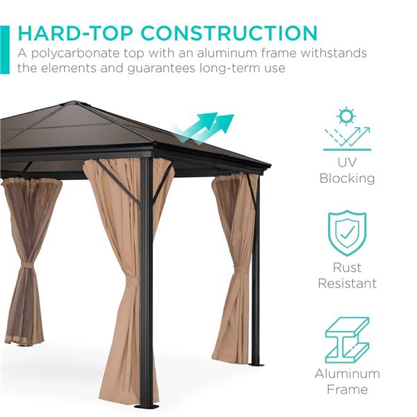 Outdoor Hardtop Gazebo w/ Aluminum Frame, Side Curtains, Netting - 10x10ft-3