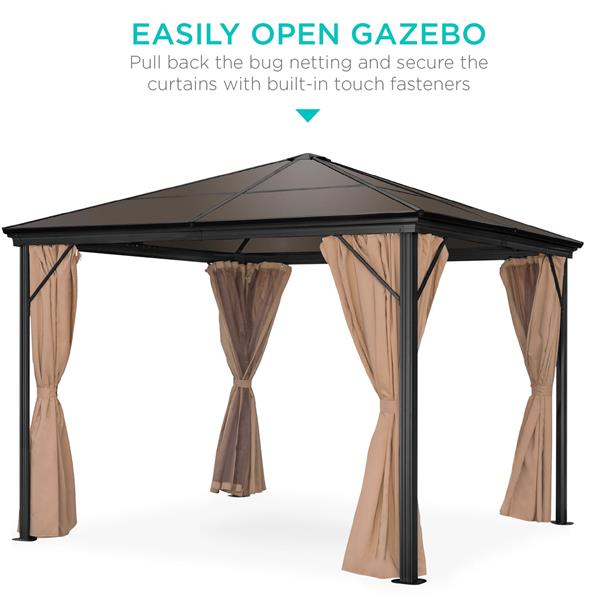 Outdoor Hardtop Gazebo w/ Aluminum Frame, Side Curtains, Netting - 10x10ft-4