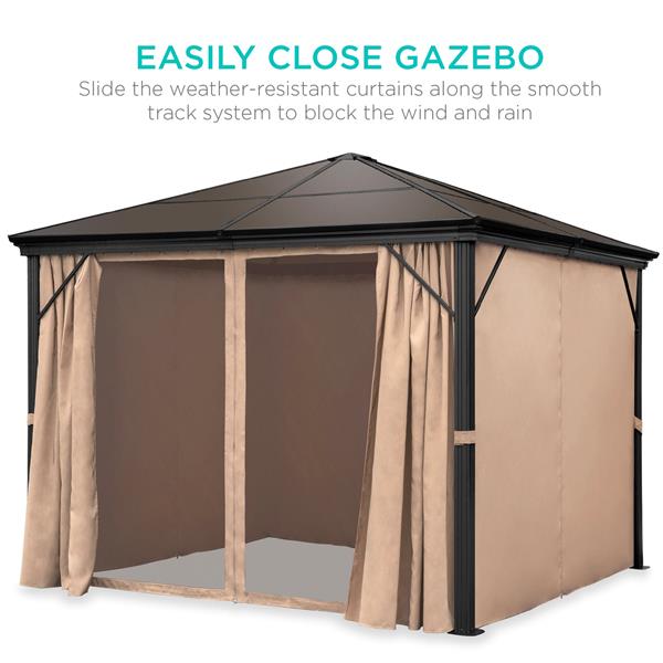 Outdoor Hardtop Gazebo w/ Aluminum Frame, Side Curtains, Netting - 10x10ft-5