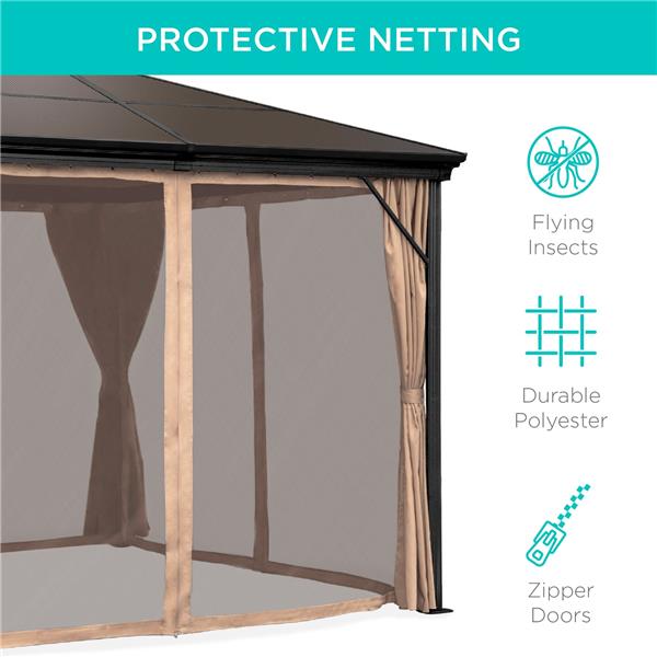 Outdoor Hardtop Gazebo w/ Aluminum Frame, Side Curtains, Netting - 10x10ft-6