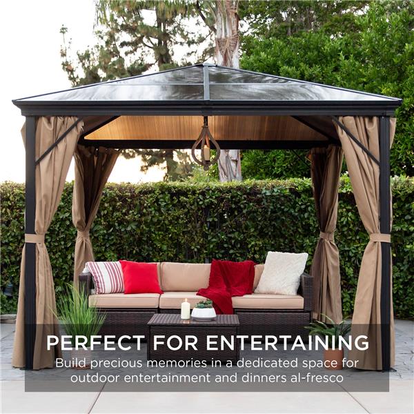 Outdoor Hardtop Gazebo w/ Aluminum Frame, Side Curtains, Netting - 10x10ft-7