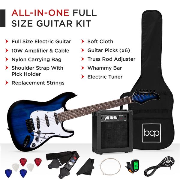 Beginner Electric Guitar Kit w/ Case, 10W Amp, Tremolo Bar - 39in-1