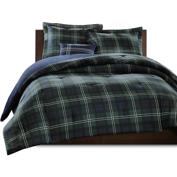 Mi Zone Cozy Comforter Set Cabin Lifestyle Plaid Design All Season Bedding Matching Shams, Decorative Pillow, Twin/Twin XL, Brody Blue 3 Piece, Green/Navy-2